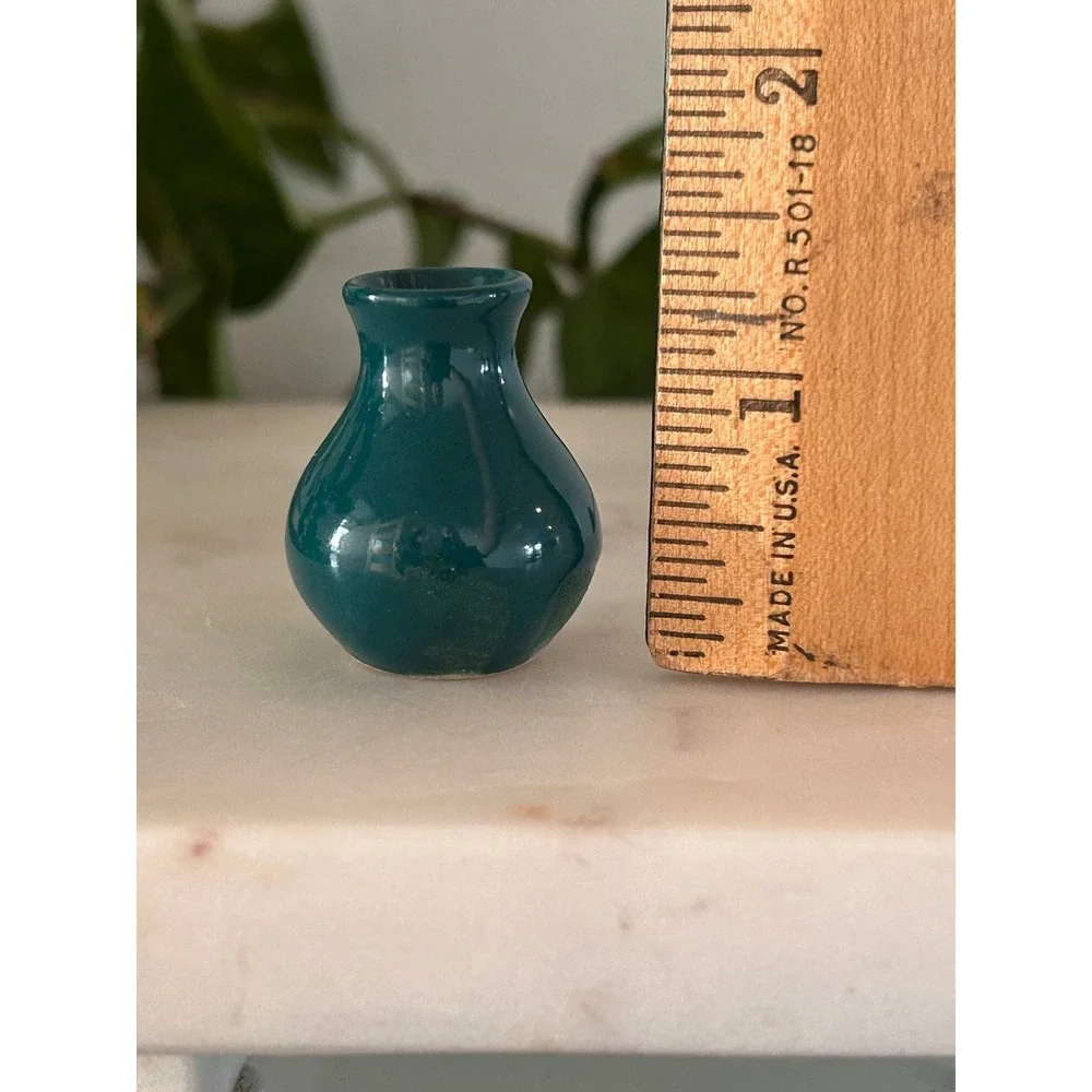 Miniature Ceramic Bud Vase Set of 3 Signed ML Artisan Pottery Teal Bronze Red